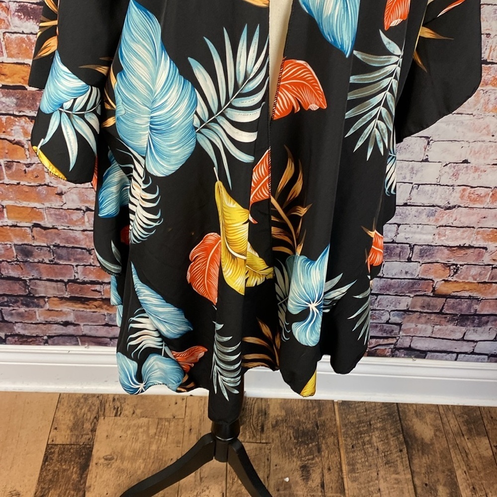Black Tropical Leaf Print Summer Kimono Unbranded One Size - Picture 5 of 10